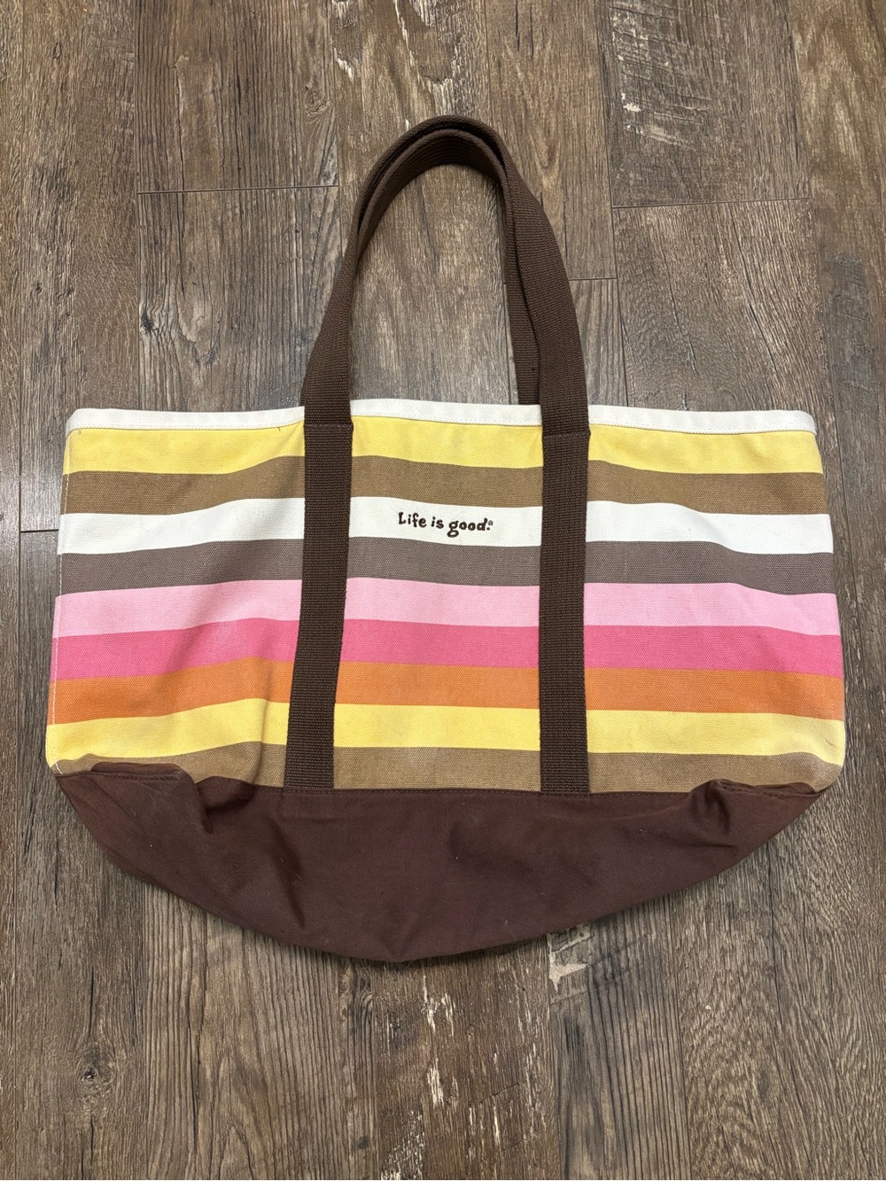 Life Is Good Canvas Beach Bag Tote with Stripes Heavy Duty 22”